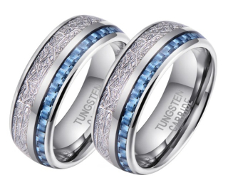 Moderní wolframové prsteny s umělým meteoritem a carbonem R-TU-147 