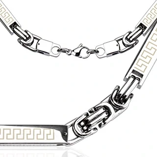 Řetízek z chirurgické oceli - kvádřík s řeckým motivem, byzantský vzor, 8 mm