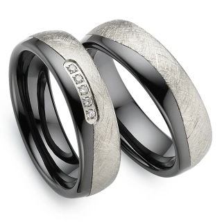 Snubní prsteny titan s keramikou Broušené