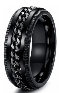 Černý prsten z nerezové oceli s řetězem