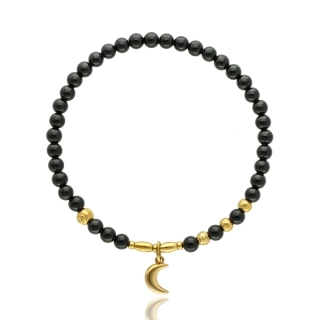 Jemný náramek vyrobený z přírodních kamenů a pozlacené nerezové oceli.