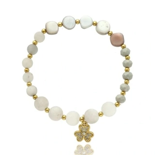 Jemný náramek vyrobený z černého a šedého achátu a mušle