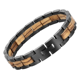 Netradiční náramek z chirurgické oceli a dřeva Wood