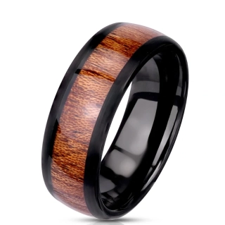 Prsten z chirurgické oceli se dřevem