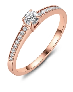 Luxusní rose gold ocelový zásnubní prsten se zirkony