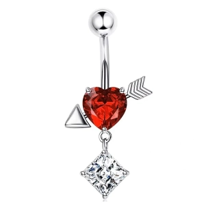 Piercing do pupíku Amor – srdce se šípem z chirurgické oceli