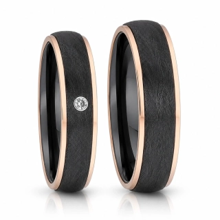Snubní prsteny z titanu a černé keramiky 5 mm – Rose Gold