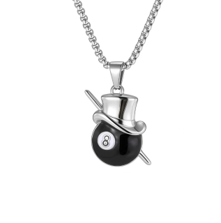 Ocelový náhrdelník Lucky 8 Ball s cylindrem