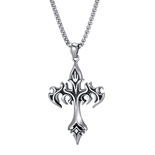 Náhrdelník z nerezové oceli s křížem Fleur-de-Lis